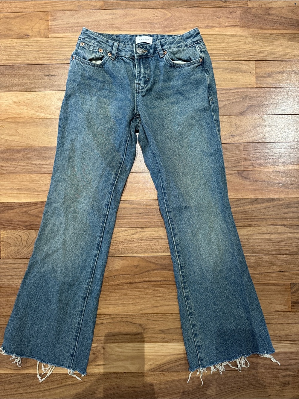 PacSun Blue Denim Wide-Leg Jeans with Frayed Hem